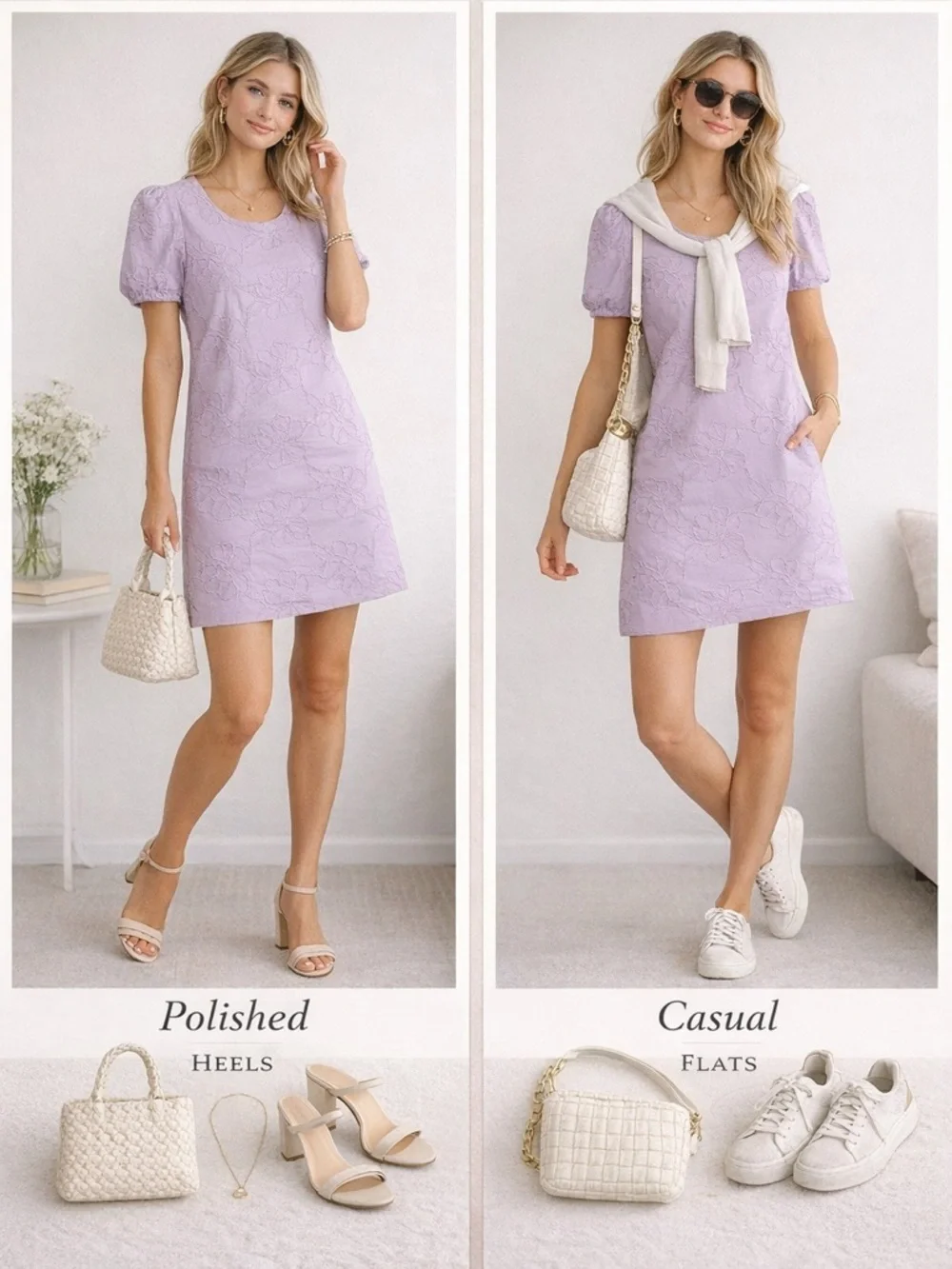 J. Crew Lavender Lace Puff-Sleeve Mini Dress